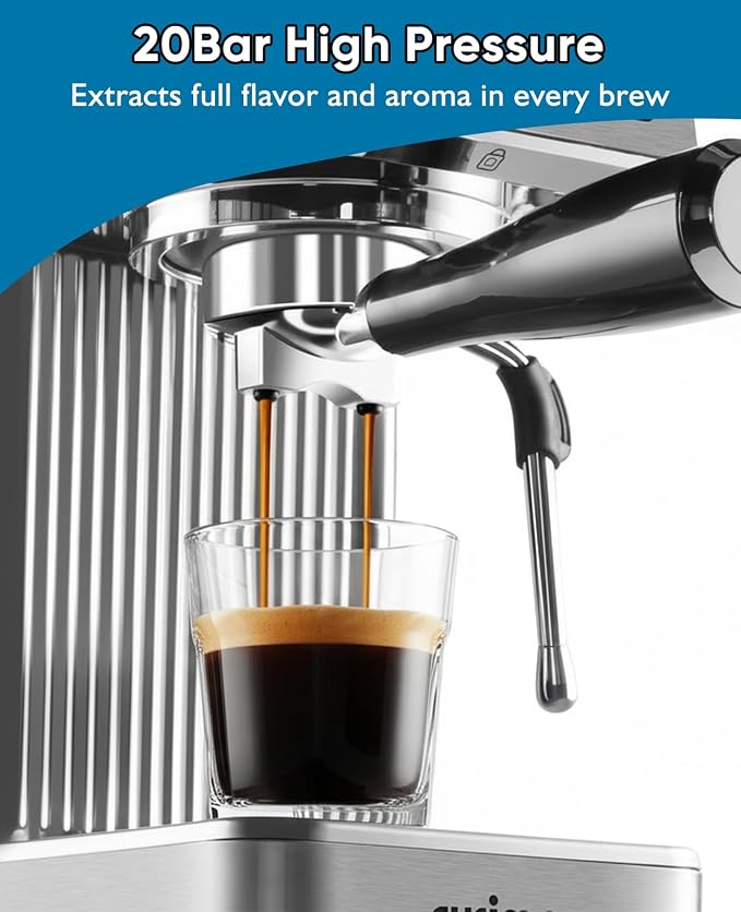 CUSIMAX Espresso Machine with Powerful Steam Wand for Latte & Cappuccino | 20Bar Compact Coffee Machine Stainless Steel Espresso Maker with 34oz Remevable Water Tank - Image 3