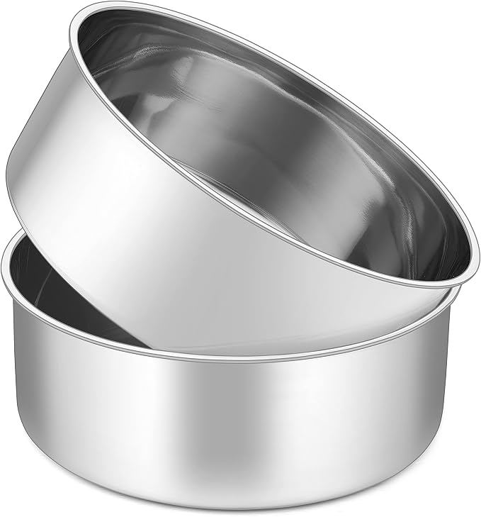 Herogo 8'' x 3'' Cake Pans Set of 2, Stainless Steel Deep 8 Inch Round Baking Pan, for Layer Birthday Wedding Christmas Cakes, Mirror Finish & Healthy, Deep Side & Oven Safe by Herogo