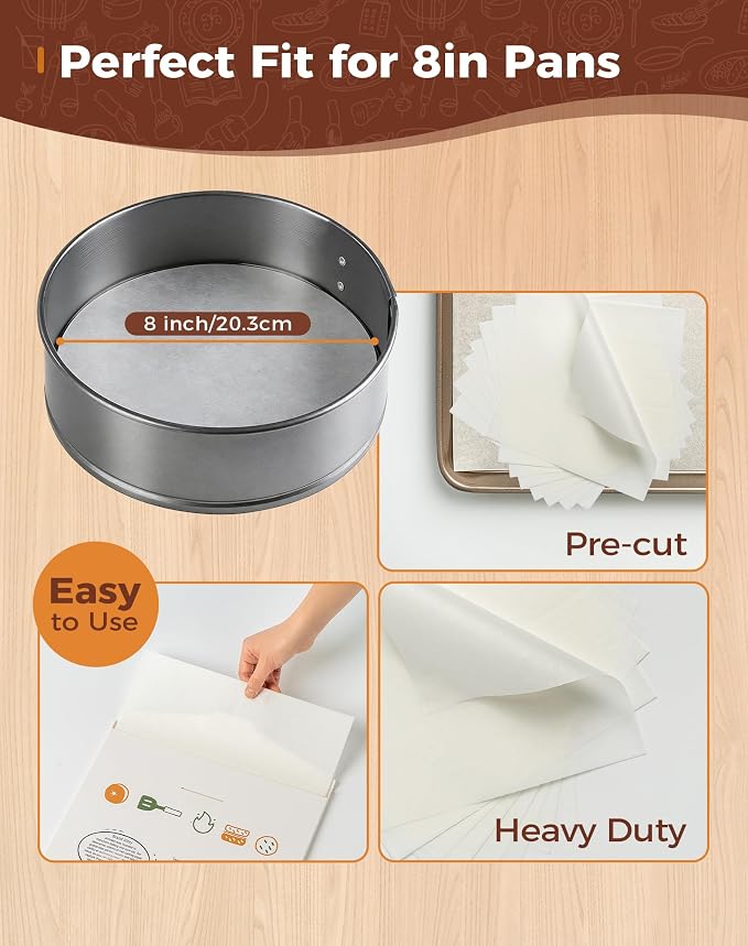 8 Inches Round Parchment Paper 120 Pcs, Heavy Duty Non-Stick Parchment Circles for Baking, Cake Pan, Springform Tin, Air Fryer, Toaster Oven & Microwave - Image 2
