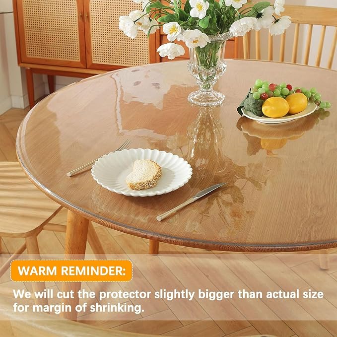 50 Inch Round Clear Dining Table Protector Tablecloth Cover Desk Top Pad Mat for Glass Furniture Study Coffee End Bed Sofa Side Bistro Bar Pub Night Stand Corner Dinner Table Thick Plastic PVC Vinyl - Image 2