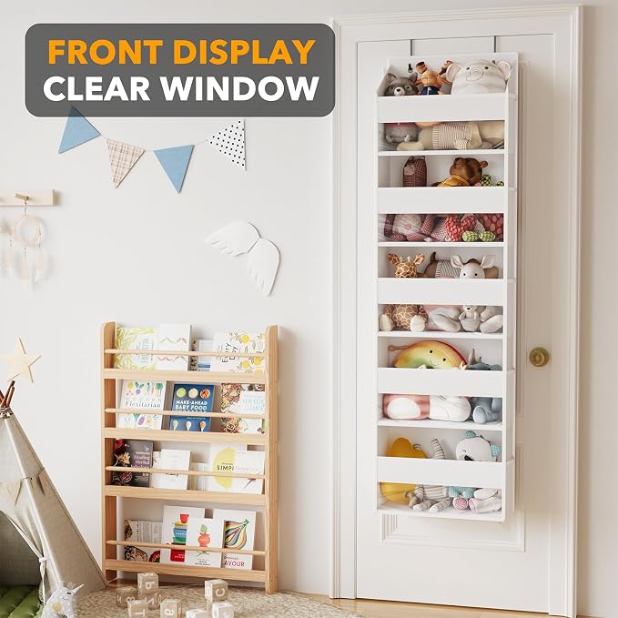 SpaceAid 1 Pack Over The Door Organizer with 5 Large Pockets and 10 Mesh Side Pockets, 5 Layers Door Organizer Hanging with Clear Window for Bedroom, Bathroom, Pantry and Nursery, White - Image 5