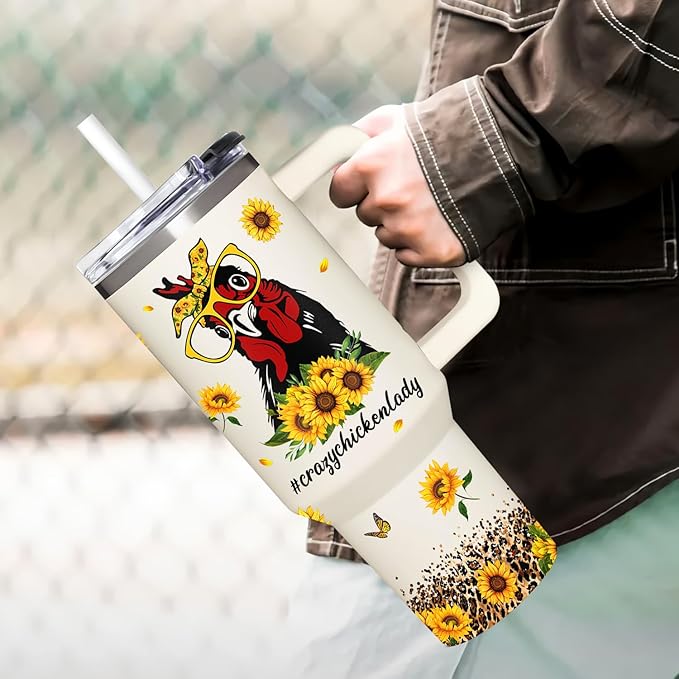 Chicken 40Oz Tumbler With Handle - Mothers Day & Birthday Gift Idea For Chicken Lovers