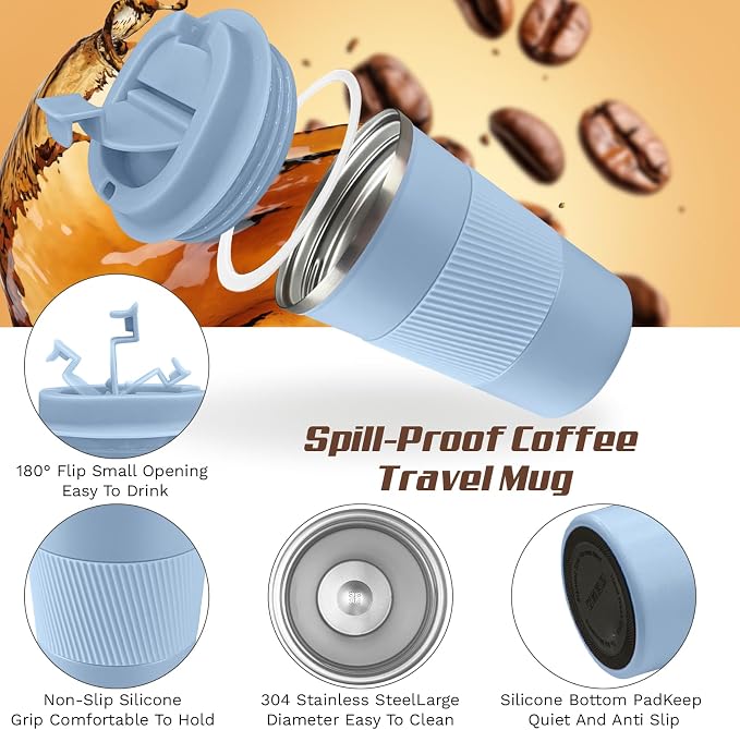 Vacuum Insulated Stainless Steel Travel Coffee Mug,Leak Proof Cup with Lid | 304 stainless steel mug with vacuum insulation, leak proof lid, silicone grip and car cup holder friendly design - Image 3