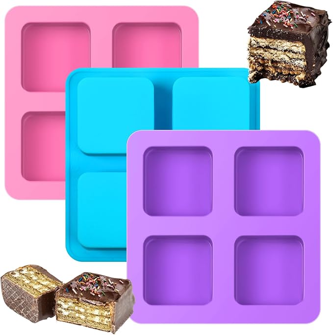3Pcs Square Silicone Molds Trays For Smores Chocolate Candy Making | Reusable, 4 Cavity, for Smores, Chocolate, Graham Crackers, Candy, Marshmallow Making by BOARDFEB