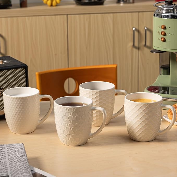16 oz Coffee Mugs Set of 4, Porcelain Coffee Cups Ceramic, Farmhouse Mug with Handle - Image 5