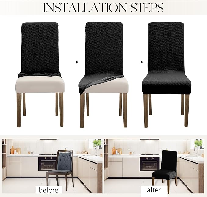 MOSAYT 100% Waterproof Dining Room Chair Covers Set of 4, Super Fit Stretch Jacquard Parson Chairs Slipcovers Removable Washable Chair Seat Protectors for Home, Kitchen, Banquet (Black) - Image 5