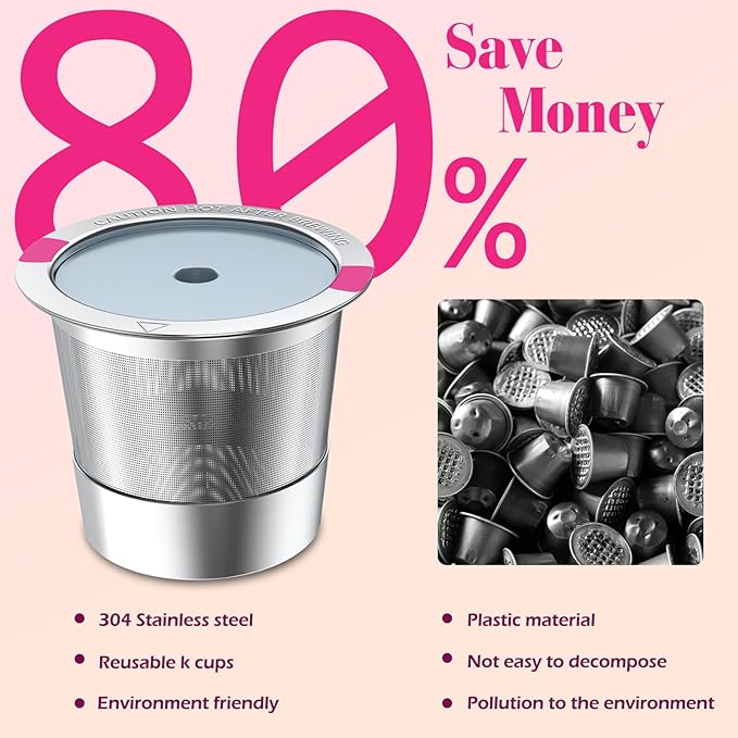 Reusable K Cups,Kcup Refillable Coffee Pod,Refillable K cups for k-eurig 1.0 & 2.0 Coffee Makers, 304 stainless steel, Eco-Friendly, BPA-Free,(6 Pack)