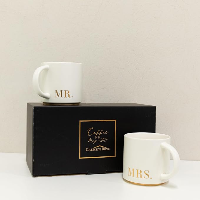 COLLECTIVE HOME Mr. & Mrs. Ceramic Coffee Mug Set, 15oz, 2-Piece | Luxury Wedding Gift for Couples, Elegant Coffee Cups for Newlyweds, Anniversary & Engagement Gift, Gift Box Set - Image 4