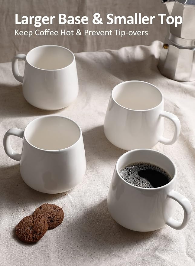 Teocera Coffee Mugs Set of 4-12oz Chip-Resistant Ceramic Cups with Ergonomic Handle | Dishwasher & Microwave Safe White Mugs | Keeps Beverage Hot, Perfect for Family Kitchen & Holiday Gifts - Image 5