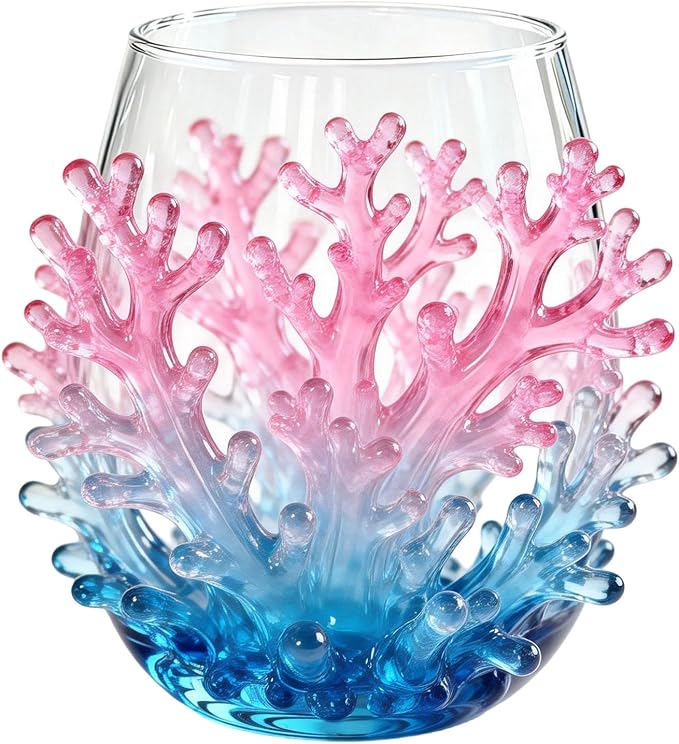 Artisanal Blue Ringed Glassware Octopuses Stemless Wine Glasses Marine Animal Bar Glass Coastal Home For Lovers (White4, A) by Unknown