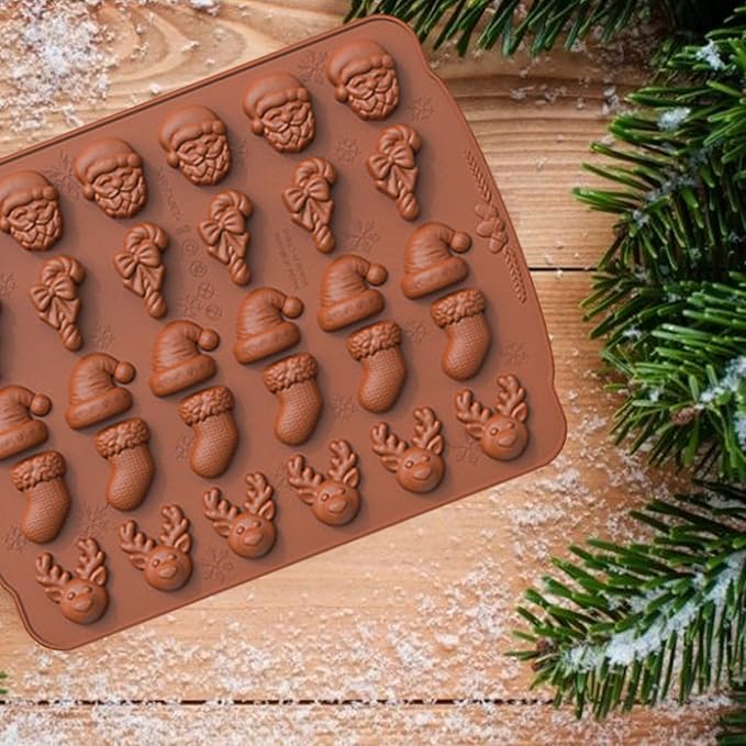 2 Pcs Christmas Silicone Molds 3D Christmas Chocolate Silicone Mold 60 Cavity Small Baking Molds with Elk Snowman Bells Shape Molds Used for Making Candy Jelly Ice Cube Dog Treats