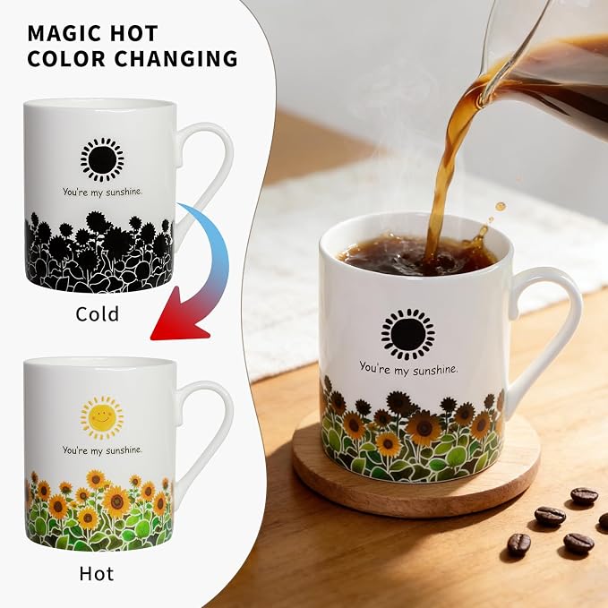 Lovfit Sunflower Color Changing 12oz Ceramic Coffee Mug | Heat Sensitive You are My Sunshine Cup, Sunflower Birthday Gift for Women Friends Family, Home Office Use - Image 2