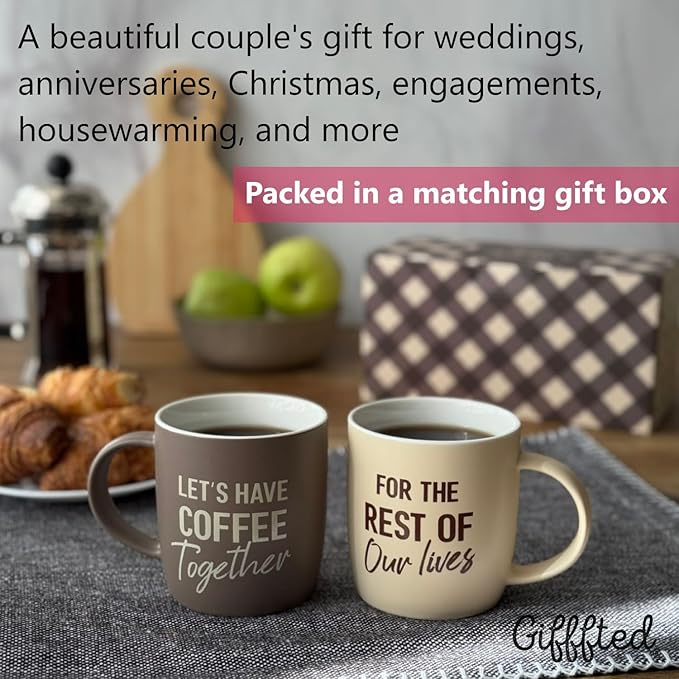 Triple Gifffted Let's Have Coffee Together Coffee Mug Set, Engagement Wedding Gifts for Couple, Bride and Groom Newlywed Bridal Shower, His and Hers, Mr and Mrs, Christmas, Valentine’s, Ceramic 13Oz - Image 4