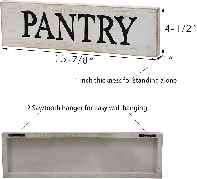Pantry Whitewashed Wood Wall Sign, Rustic Farmhouse Wall Hanging Decor, 15.75 x 1 x 4.5 Inches - Image 2