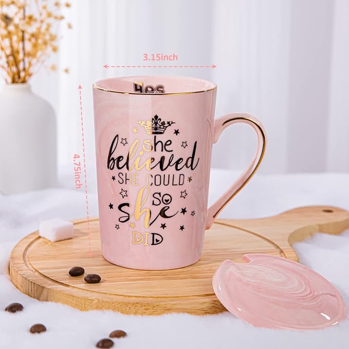 Graduation Gifts for Her 2026 - She Believed She Could So She Did Mug - Valentines Spiritual Motivational Congratulations Gifts for Women, 14oz Pink Ceramic Marble Gold Print Coffee Cup, Nicely Boxed - Image 2