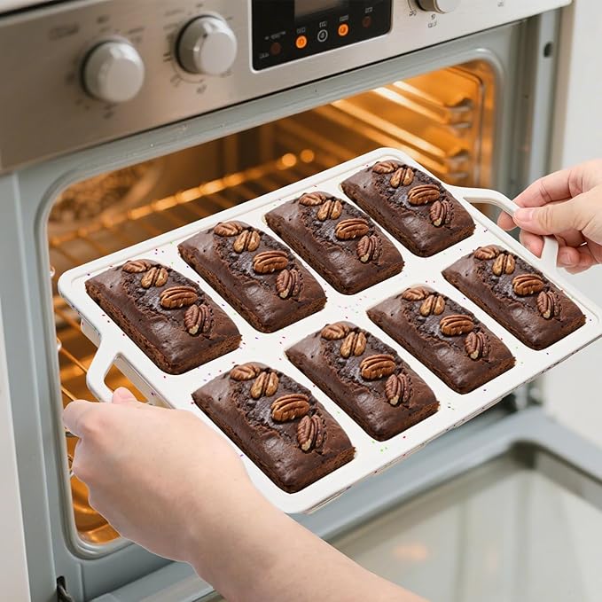 2 Pack Silicone Mini Loaf Pans, Metal Reinforced Frame Silicone Baking Mold with Handles, 8 Non-stick Cavities Bread Bakeware for Baking Small Loaf, Cheesecake, Cornbread, Brownie