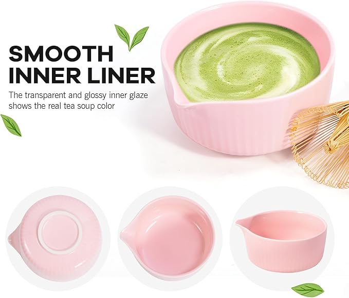 Traditional Matcha Bowl with Spout, Ceramic Matcha Tea Bowl (Chawan), Matcha Mixing Bowl for Whisking Matcha, Pink