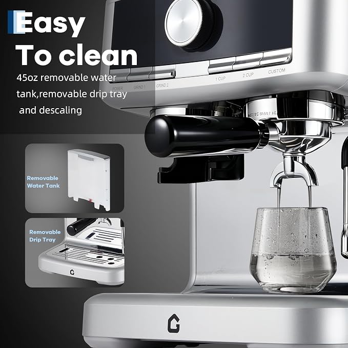 Semi‑Automatic Espresso Coffee Machine with Built‑in Grinder | Combine grinding and brewing within one machine,Silver sleek exterior matches diverse kitchen decor for daily homemade coffe - Image 4