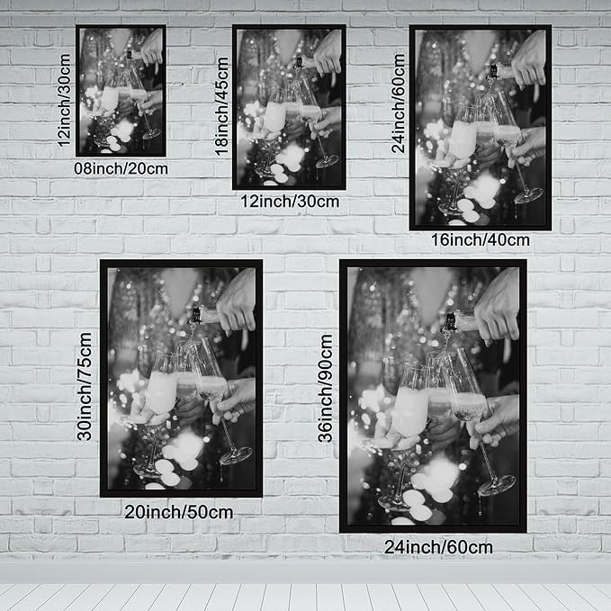 UXCBIA Pouring Champagne, Black And White, Cheers Poster, Bar Cart, Party, Celebration, Decor, Bar Wall Canvas Poster Bedroom Decor Sports Landscape Office Room Decor Gift Black Frame 24x36in(60x90cm - Image 2