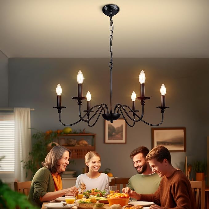 Depuley Farmhouse Chandelier for Dining Room: 6-Light Black Industrial Kitchen Island Pendant Light Fixture - Rustic Candle Chandeliers Vintage Modern Hanging Ceiling Lamp for Bedroom Foyer - Image 5