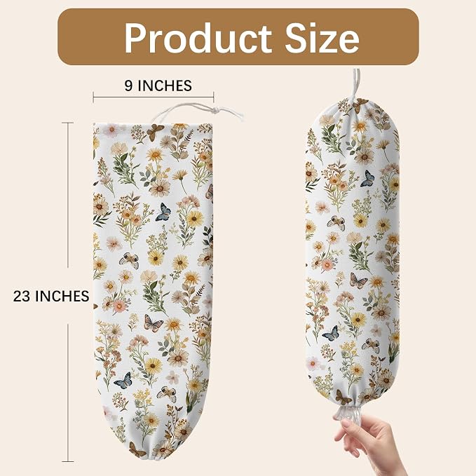 Plastic Bag Holder Butterfly Floral Bag Holder Dispenser, Plastic Grocery Bag Organizer & Wall Mount Paper Trash Bags Saver Storage for Kitchen Home Pantry Decor, Shopping Bags Storage Dispenser - Image 2