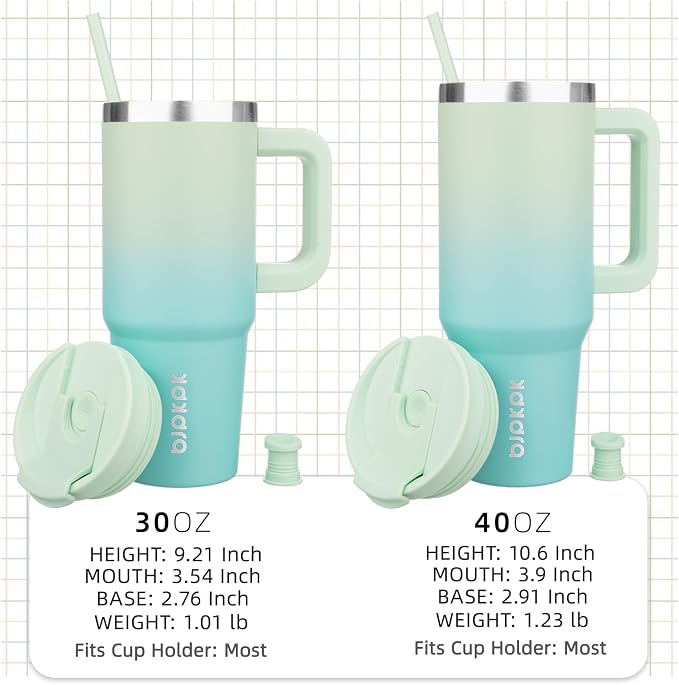 BJPKPK 30 oz Insulated Tumbler with Handle & Straw, Stainless Steel | Double Wall Vacuum Insulation, Leak Proof, BPA Free, Dishwasher Safe, Cupholder Friendly, Travel & Outdoor, Mint - Image 4