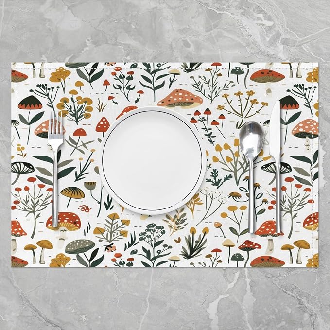 Feelyou Botanical Theme Table Place Mats 18"x12" Wild Mushroom Stuff Placemats Set of 4 Plant Placemat for Kitchen Dining Table Decor Indoor Outdoor Mushroom Decor Table Place Mats Nature - Image 2