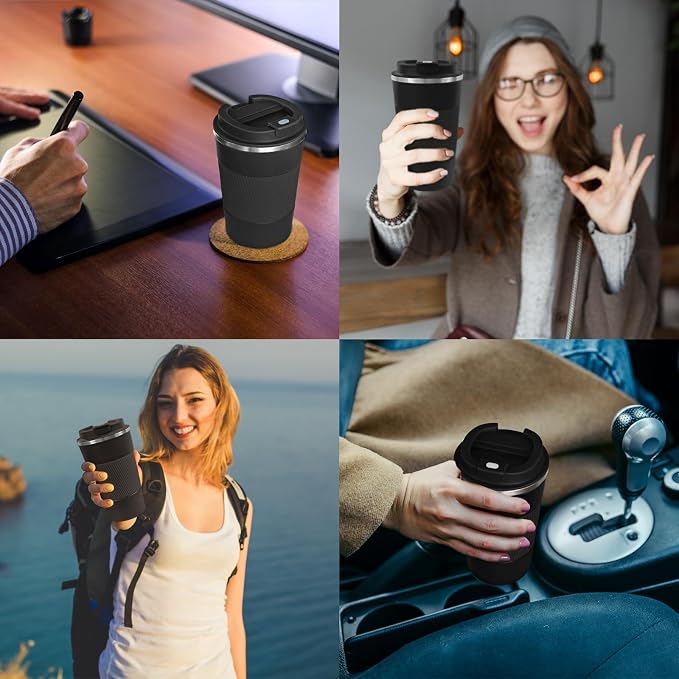 4 Pack Insulated Coffee Mug with Lid 12oz Travel Coffee Tumbler Stainless Steel Reusable Coffee Cups Thermal Coffee Mug for Hot and Iced Cold Drinks, Black - Image 7