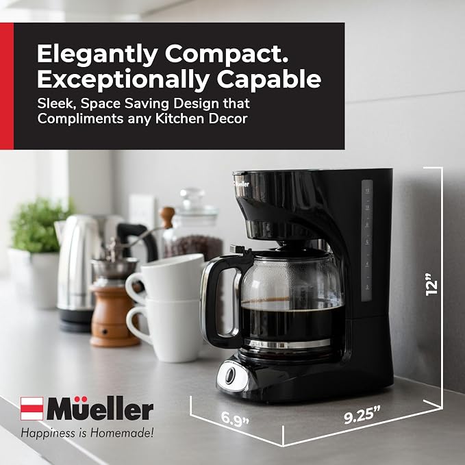 Mueller 12-Cup Drip Coffee Maker | Borosilicate Carafe, Auto-Off, Reusable Filter, Anti-Drip, Keep-Warm Function - Image 7