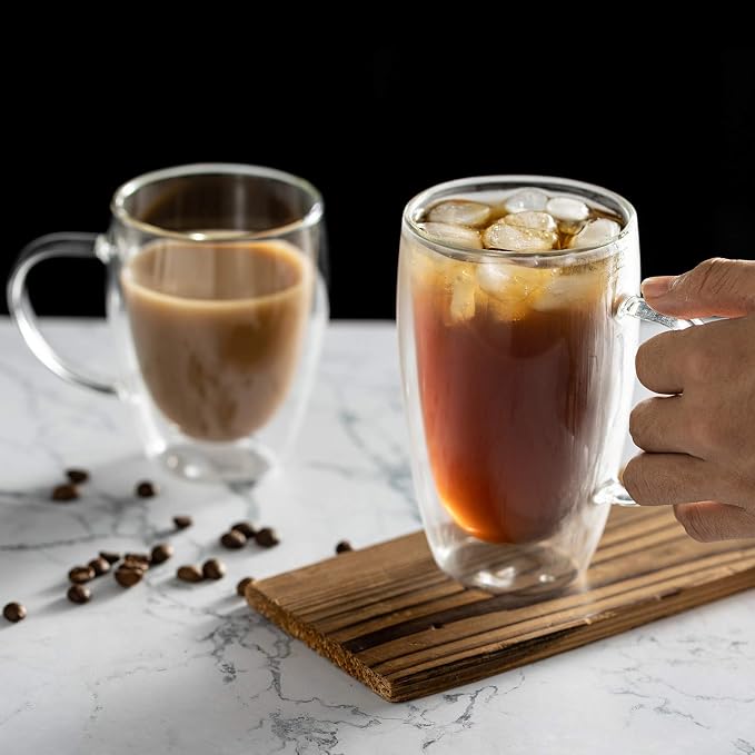 MEWAY 16oz/2 pack Coffee Mugs,Thickened Clear Glass Double Wall Cup with handle for Coffee, Tea, Latte, Cappuccino (16 oz，2) - Image 5