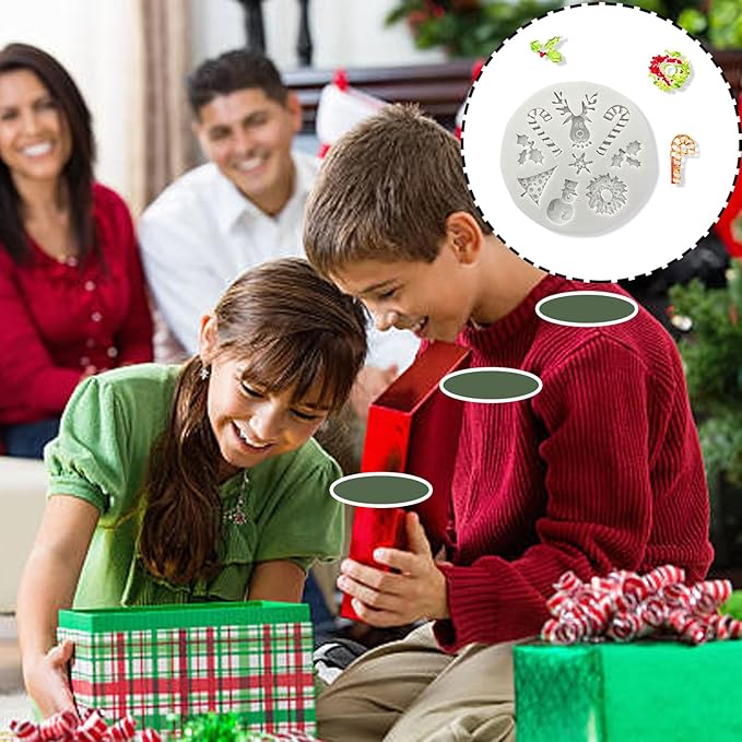 1 Pcs Christmas Silicone Baking Molds 3D Chocolate Candy Molds Snowman Elk Crutch Gingerbread Snowflake Shape Design Mold for Cake Toppers Fondant Ice Cubes Jello DIY Cake Candles Cake Decoration