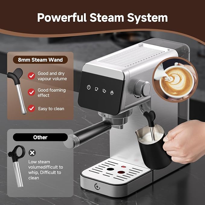 AMZCHEF Espresso Coffee Machine | 20 Bar Pressure System | LED Touch Screen | Compact Design Perfect for Home & Office | 41oz Water Tank - Image 5