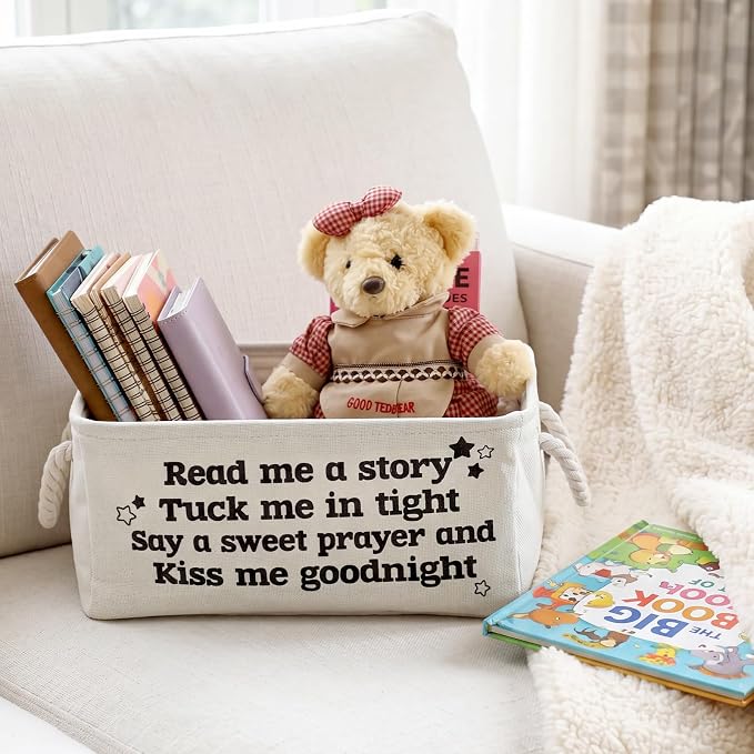 Marsui Read Me a Story Book Storage Basket, Tuck Me in Tight Book Storage Bin Bookish Accessories Organizer for Nursery Room, Classroom, Daycare Nursery Room Home Accessories Baby Shower Gifts - Image 4
