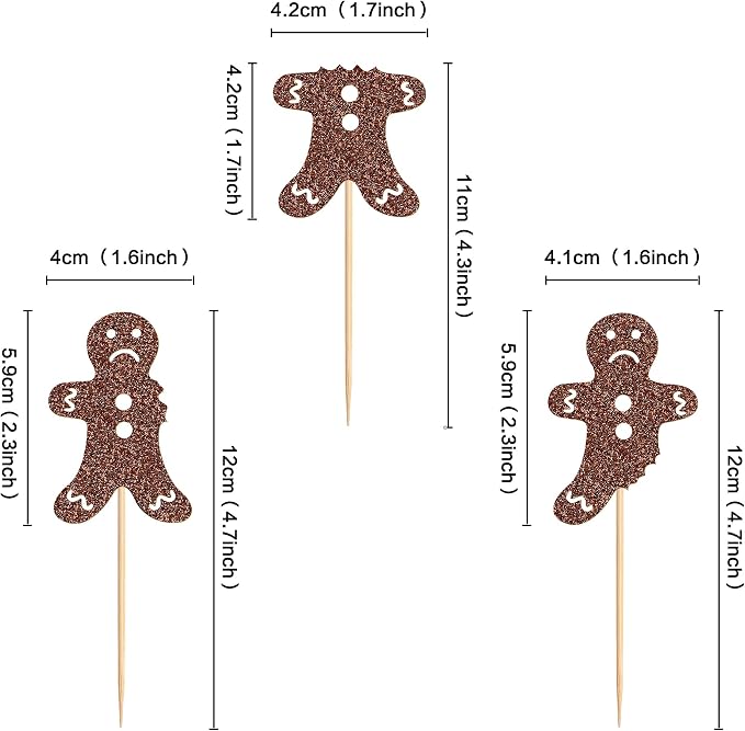 24Pcs Gingerbread Man Cupcake Toppers Holiday Party Cake Decorations Glitter Bitten Cookie Cupcake Picks Baby Shower Birthday Party Cupcake Toppings - Image 2