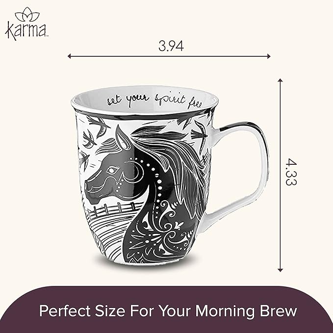 Karma Gifts 14 oz Black and White Boho Mug Horse - Cute Coffee and Tea Mug - Ceramic Coffee Mugs for Women and Men - Image 5
