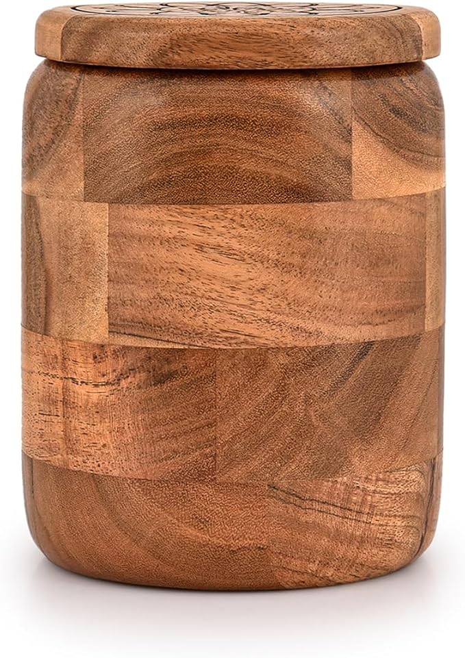 Kimona Food Jars & Canisters Acacia Wood round wooden storage jar with Lid for Keeping Cookies Pantry, Tea, Sugar, Coffee. (4.5" x 4.5" x 6") - Image 2