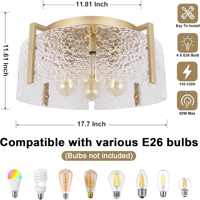 Bektas Semi Flush Mount Ceiling Light, Hallway Light Fixture,Entryway Light,Modern Bedroom Lampe,Metal Light Fixtures,Lighting Fixture Flush Mount for Kitchen Bathroom Dining Room ETL Listed - Image 5