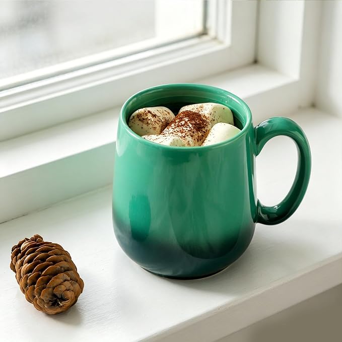 HASENSE 15oz Ceramic Mug Set of 4, Green Ombre Coffee Cups with Handle – Microwave & Dishwasher Safe Large Cappuccino Latte Tea Mugs, Housewarming Gift Idea - Image 7