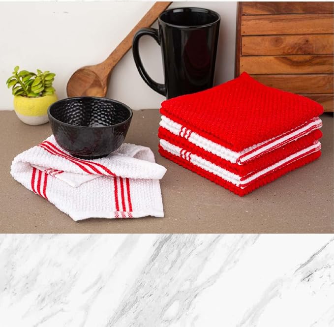 LANE LINEN 16 Pc Kitchen Dish Towels Set - 6 Absorbent Terry Kitchen Hand Towels, 6 Dish Cloths for Washing Dishes, 2 Silicone Grip Potholders & 2 Silicone Oven Mitts - Red - Image 8
