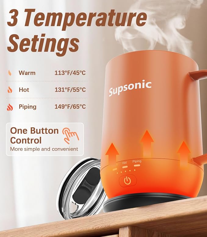 Supsonic - 16oz Self Heating Coffee Mug, Smart Heated Coffee Mug Faster Direct-Contact Heating Up to 149°F, Coffee Mug Warmer Set with Auto Shut-Off - Gifts for Men Women | S2 - Image 2