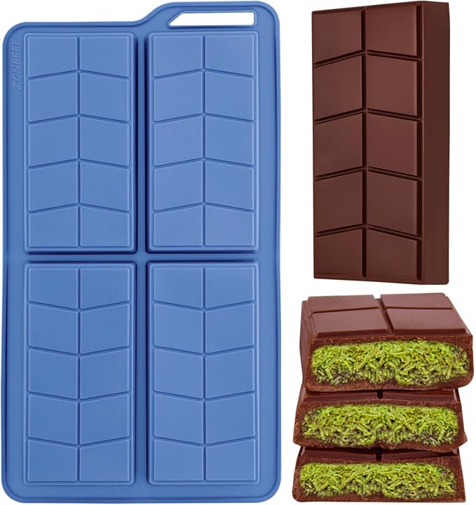 Dubai Chocolate Mold Silicone 0.82 Inch Deep,Chocolate Bar Molds Non-Stick Flexible Thick Homemade Chocolates Candies and Desserts 1pcs(Blue) by ZONBBEE