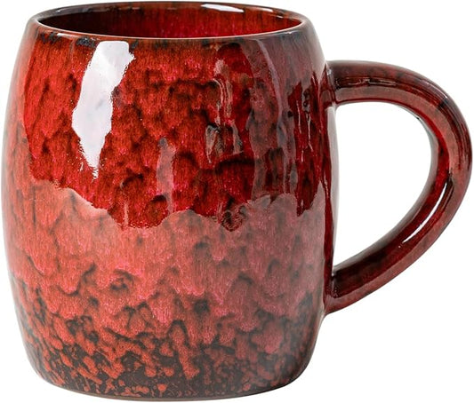 Crimson Magma Ceramic Coffee Mug - 21 oz Large Coffee Cup with Ergonomic Handle, Unique Reactive Glaze Ceramic Mug for Office Home, Birthday Gift for Men Women by XIYUANJI
