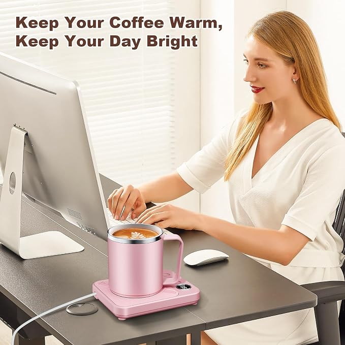 Felibeaco Coffee Mug Warmer & Mug Set for Desk, Smart Coffee Cup Warmer with 16oz Heated Mug, Cup Heater with Auto Shut Off for Office/Home, Coffee Gifts for Women/Men/Dad on Father‘s Day, Pink - Image 4