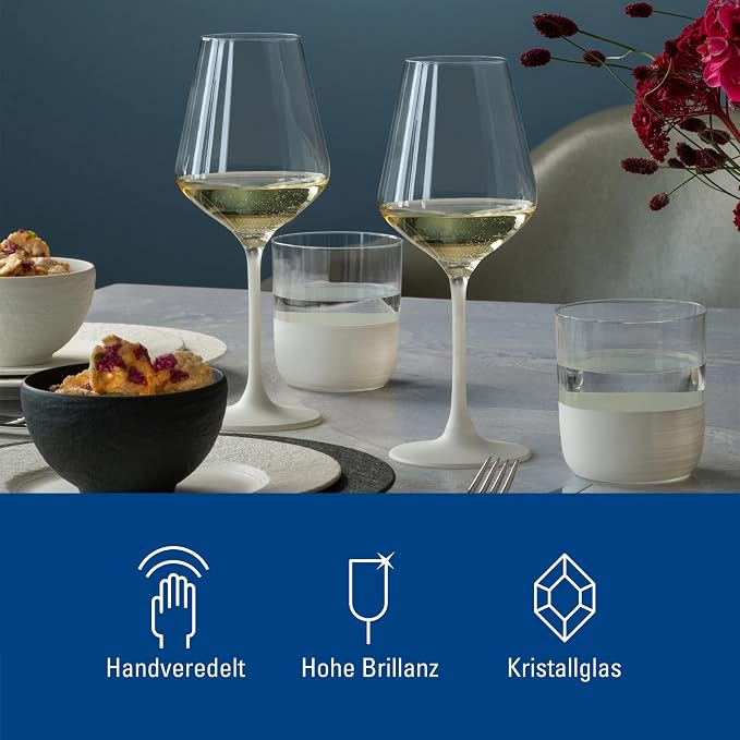 Villeroy & Boch - Manufacture Rock Blanc White Wine Goblet Set, 4 pcs. Set of Drinking Glasses, 13.75 oz, Crystal Glass, Matte White Slate Look | Matte-white crystal glass wine goblets, hand wash only, add a tactile, modern look to white wine service - Image 3