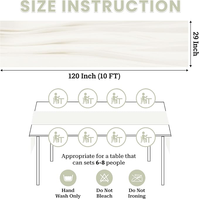 MDS Pack of 12 | Ivory | 10ft Chiffon Table Runner 29x120 Inches Long Romantic Rustic Sheer Gauze Runner for Wedding Bridal Shower Birthday Banquets Engagement Spring Easter Boho Decorations - Image 3