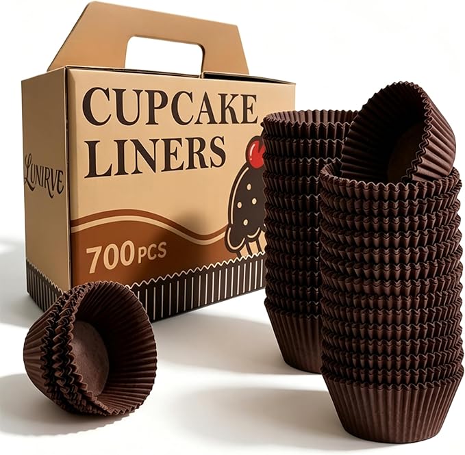 700 Count Coffee Cupcake Liners - Greaseproof Muffin Baking Cups, 2 Inch | Non-Stick, Disposable Muffin Liners — Hold Cupcakes, Muffins, Desserts & Nuts for Parties, Weddings and Birthdays by Lunirve