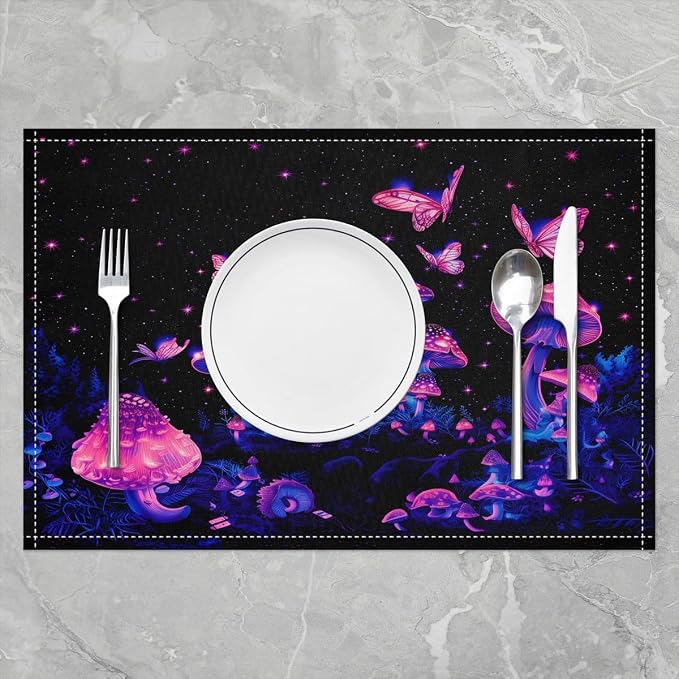 Feelyou Colorful Mushroom Table Place Mats 18"x12" Butterfly Placemats Set of 4 Wild Mushroom Stuff Placemat for Kitchen Dining Table Decor Indoor Outdoor Cute Mushroom Decor Table Place Mats Astral - Image 2