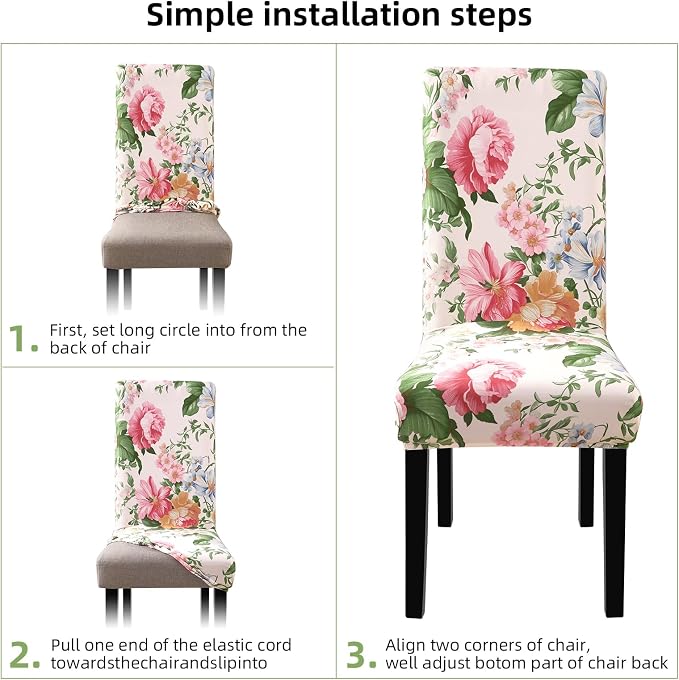 Fuloon Chair Covers for Dining Room 4 Pack, Printed Stretch Dining Slipcovers, Washable Kitchen Slip Covers for Parson Chair, Flowers Blossoms Printed, Set of 4 - Image 6