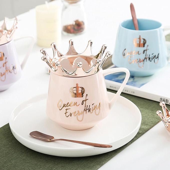 Arawat Queen of Everything Mug with Lid Crown 12 Oz Queen Elizabeth Cup Gift Blue Ceramic Mugs Birthday Gifts for 20 30 40 50 60 70 Women Gift for Girlfriend Mom Valentine's Day Gifts for Women Man - Image 5