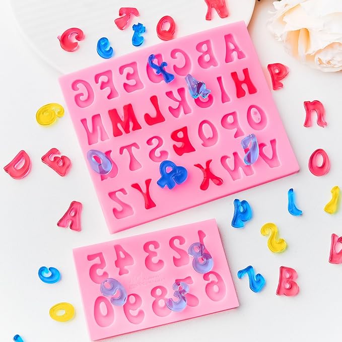 4 PCS Silicone Letter Molds, Non-Stick Fondant Chocolate Molds 0-9 Numbers 26 Letters Candy Molds for Baking Dessert and Cake Decoration